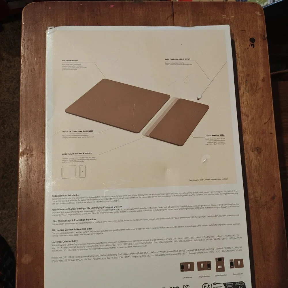 NEW Pout Hands 3 Split Wireless Phone Charging Mouse Pad Set‎ Latte Cream SEALED